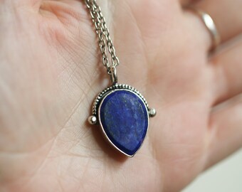 ◇HYERES LOR◇ Fenidor Silver (Y) Flat Necklace Lapis Lazuli LAPIS LAZULI Viking Ball Pendant, Gotland, silver Wulflund