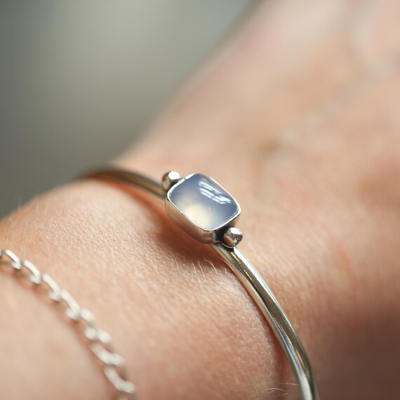 カルセドニーカフブレスレット - カルセドニーブレスレット - ブルー