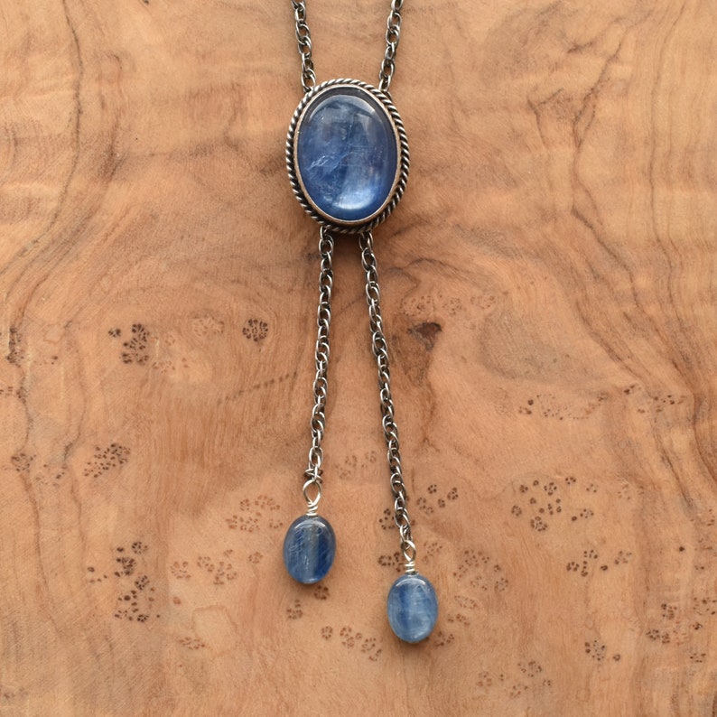 Kyanite Necklace Blue Kyanite Bolo Silversmith Sterling Silver Mock Bolo