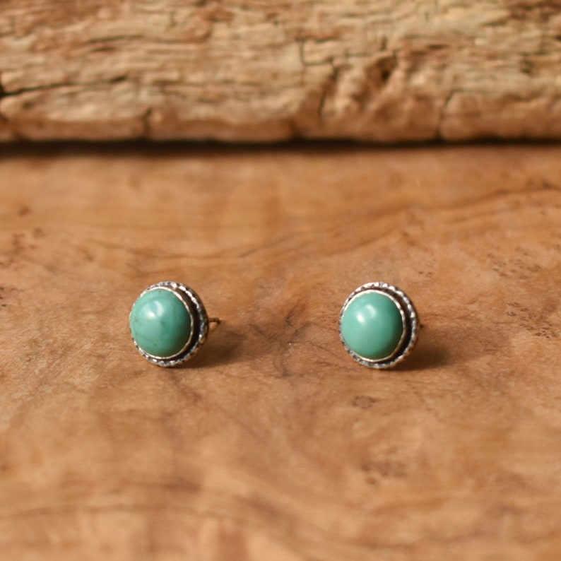 Hammered Turquoise Posts American Turquoise Earrings Turquoise Studs Silversmith image 2