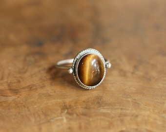 Tigers Eye Delica Ring - Tigers Eye Ring - .925 Sterling Silver - Silversmith