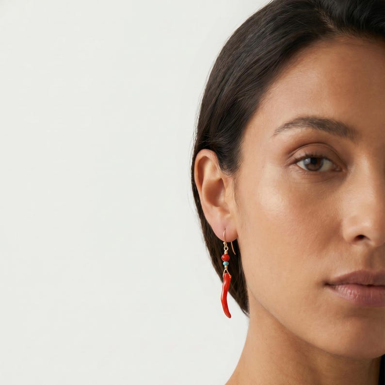Mediterranean Coral Carnelian Turquoise Earrings - 14KT Gold Filled image 1