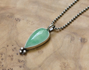 Green Jade Boho Pendant - Burma Jade Sweetheart Pendant - .925 Sterling Silver - Silversmith