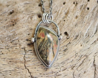 Red Creek Jasper Basket Pendant - Pendant with Chain - .925 Sterling Silver Pendant