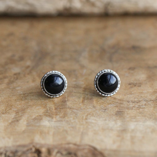 Black Onyx buying Hammered Posts - .925 Sterling Silver - Black Onyx Studs - Silversmith Posts