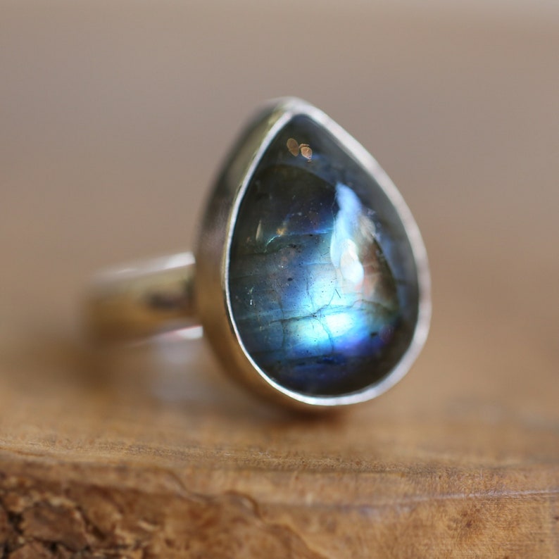 Big Labradorite Ring .925 Sterling Silver Choose your Own Flashy Labradorite Pear image 2