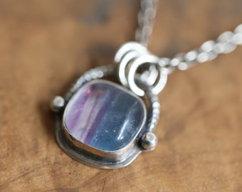 Chelsea Necklace  - Rainbow Fluorite Pendant - Silversmith - Purple and Green Fluorite Pendant