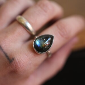 Big Labradorite Ring .925 Sterling Silver Choose your Own Flashy Labradorite Pear image 4