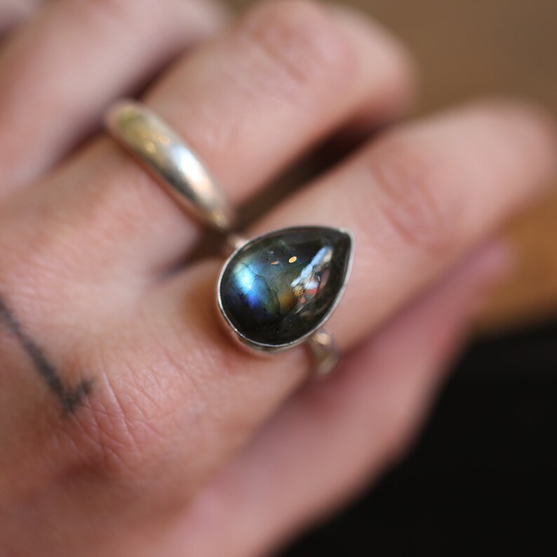 Big Labradorite Ring .925 Sterling Silver Choose your Own Flashy Labradorite Pear image 4