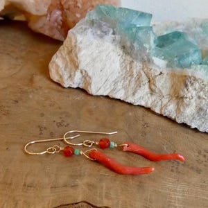 Mediterranean Coral Carnelian Turquoise Earrings - 14KT Gold Filled image 5