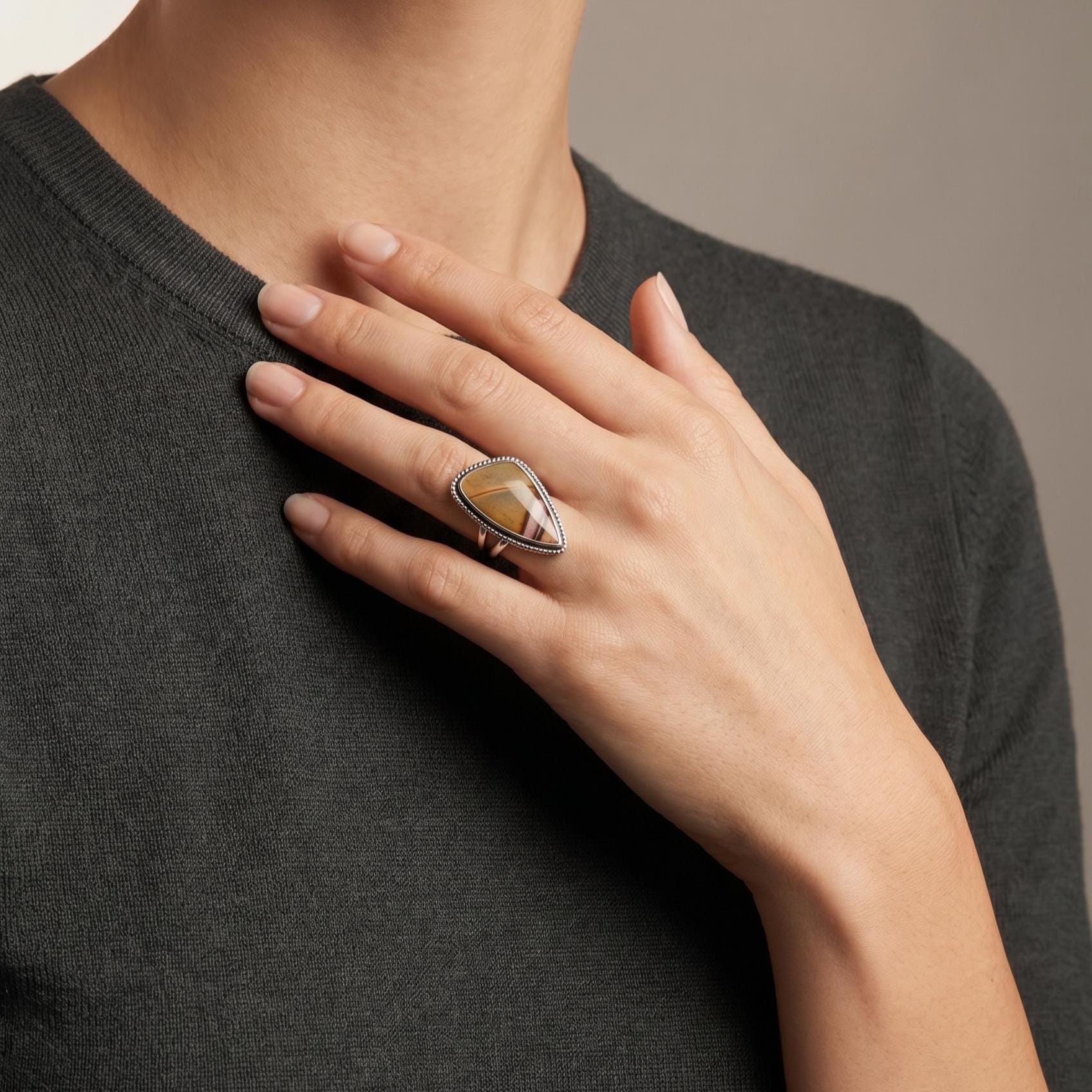 Hammered Sterling Silver Red Creek Jasper Ring - Silversmith