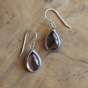 Smoky Quartz Drop Earrings  - Pear Shaped - Sterling Silver