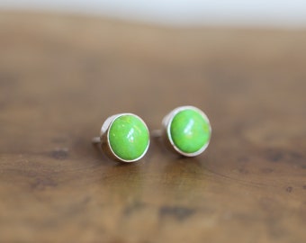 Ready to Ship - OOAK Turquoise Posts - American Turquoise Earrings - Lime Green Turquoise Studs