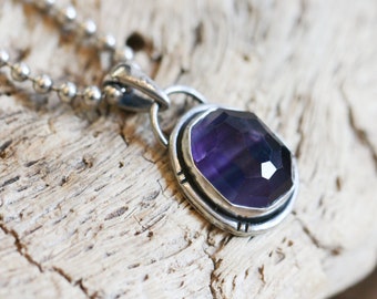 Rose Cut Rainbow Fluorite Pendant - Silversmith - Purple and Green Fluorite Pendant