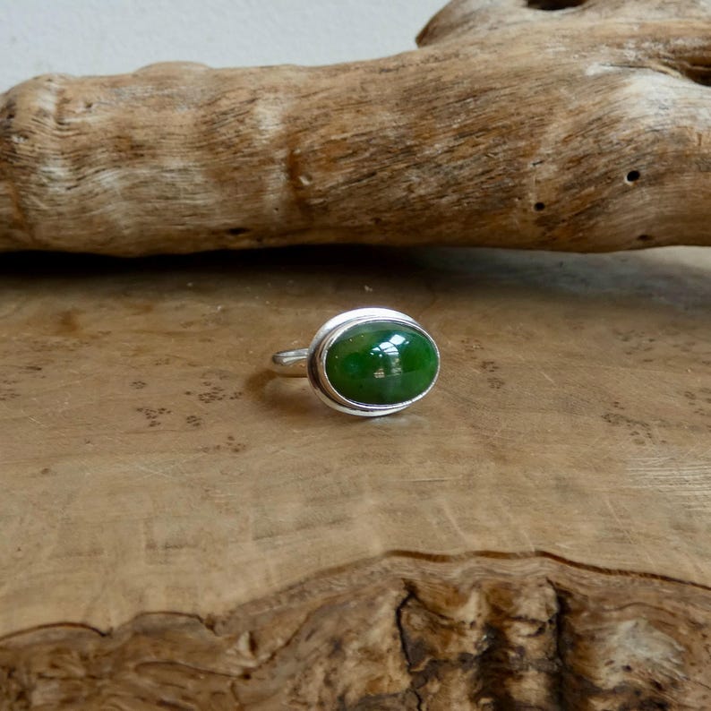 Nefrit Jade Ring - Grön Öst Väst Oval Ring - .925 Sterling Silver bild 6