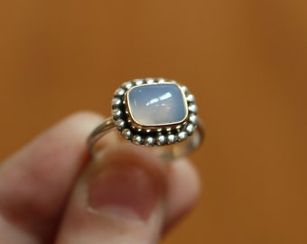 Chalcedony Ring - Gold Ring - Silversmith Ring - Blue Ring