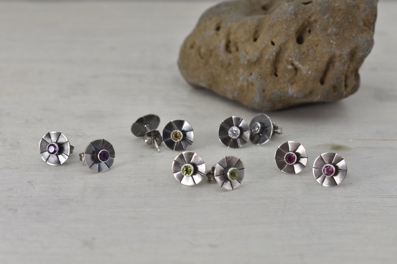 Sunburst Earrings in Peridot Sterling Silver Posts August Birthstone Peridot Studs