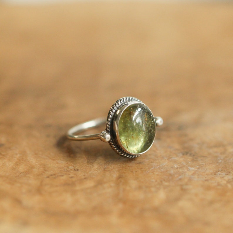 Cat Eye Apatite Delica Ring Silversmith Ring Cat Eye Apatite Ring dainty Green Ring image 1