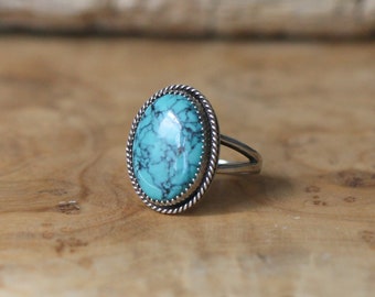 Boho Turquoise Ring - Sterling Silver Ring - Nacozari Turquoise  Statement Ring - Silversmith Ring