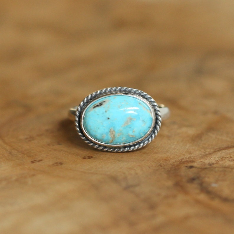 Kingman Turquoise Ring East West Turquoise Ring Sterling Silver Ring Silversmith Ring Textured Ring image 3