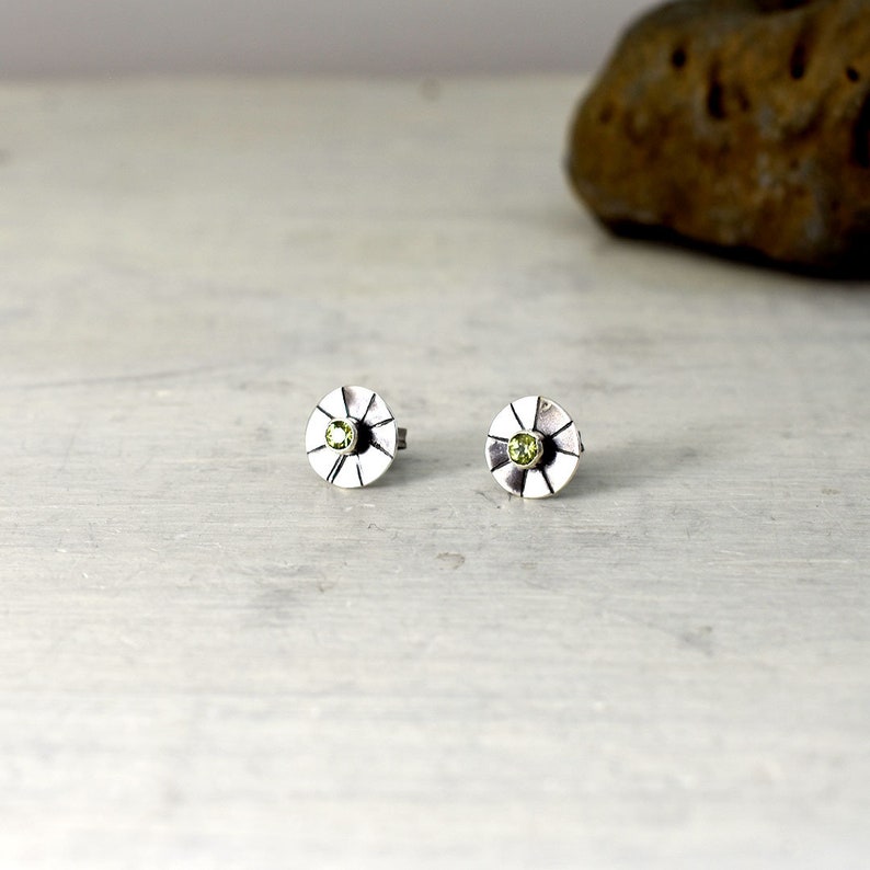 Sunburst Earrings in Peridot Sterling Silver Posts August Birthstone Peridot Studs