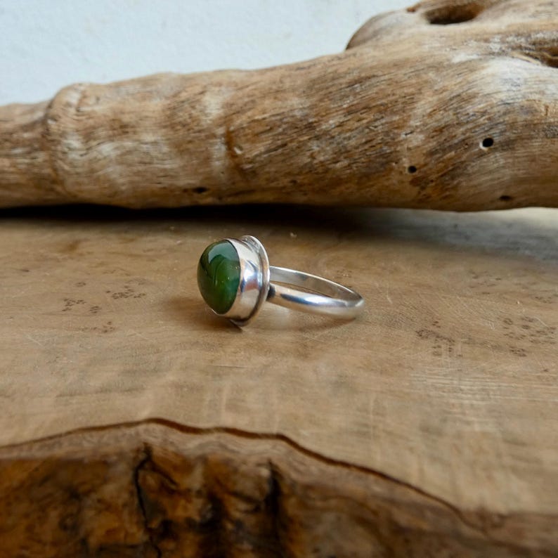 Nefrit Jade Ring - Grön Öst Väst Oval Ring - .925 Sterling Silver bild 5