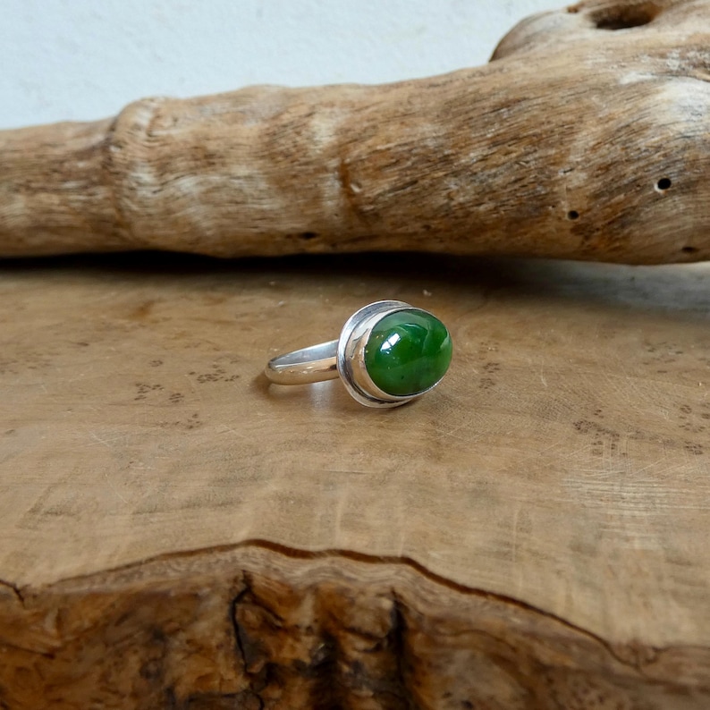 Nefrit Jade Ring - Grön Öst Väst Oval Ring - .925 Sterling Silver bild 4
