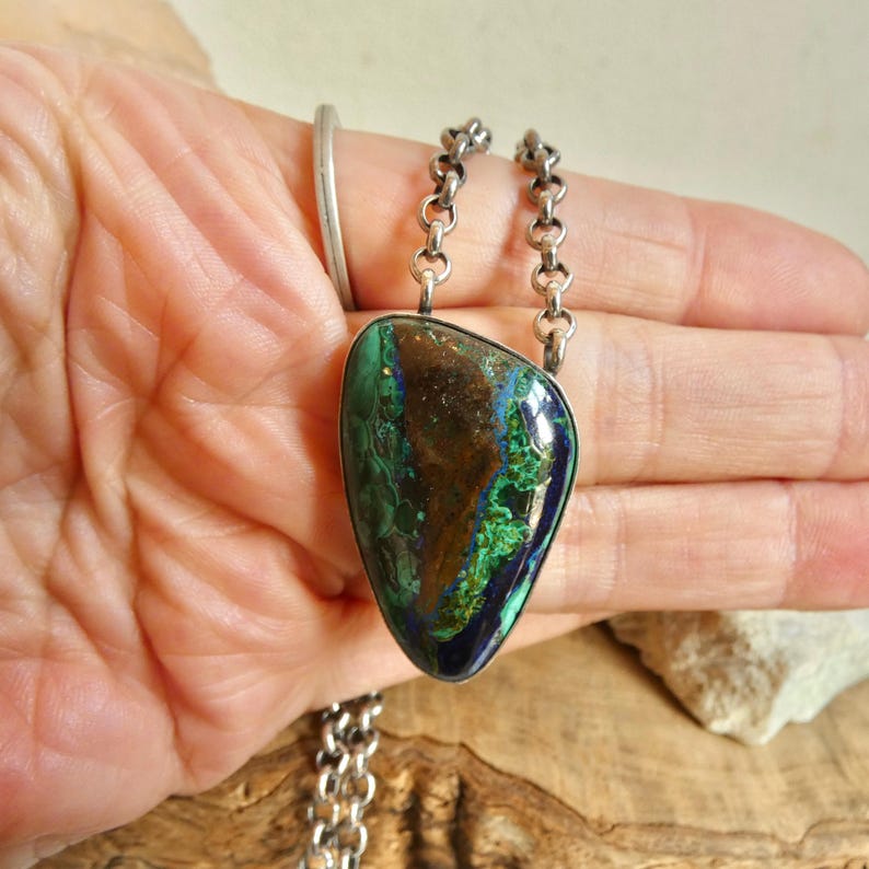 Azurite Malachite Pendant Necklace - Chunky Sterling Silver - Choose your Men's Necklace image 7
