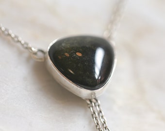 Golden Obsidian Necklace - Obsidian Bolo - Obsidian Lariat - Sterling Silver