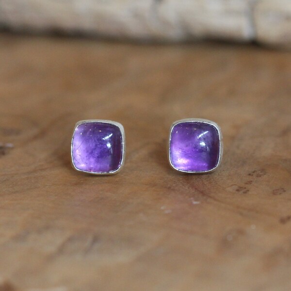 Amethyst Square Posts - Amethyst Earrings - .925 Sterling Silver - Silversmith - Amethyst Studs