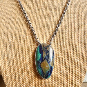 Azurite Malachite Pendant Necklace - Chunky Sterling Silver - Choose your Men's Necklace Necklace B