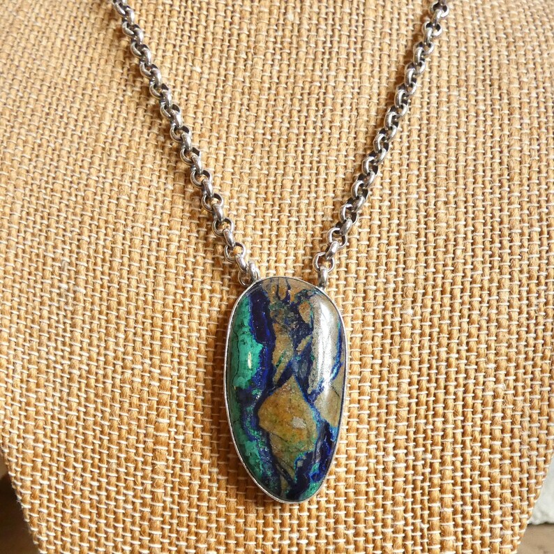 Azurite Malachite Pendant Necklace - Chunky Sterling Silver - Choose your Men's Necklace Necklace B