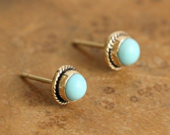 14K Turquoise Posts - Gold Turquoise Earrings - 14KT Turquoise Studs - Goldsmith