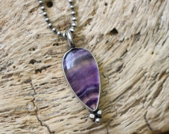 Fluorite Sweetheart Pendant  - Rainbow Fluorite Pendant - Silversmith - Striped Purple Fluorite