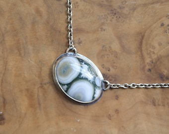 Custom Ocean Jasper East-West Center Stone Necklace - .925 Silversmith