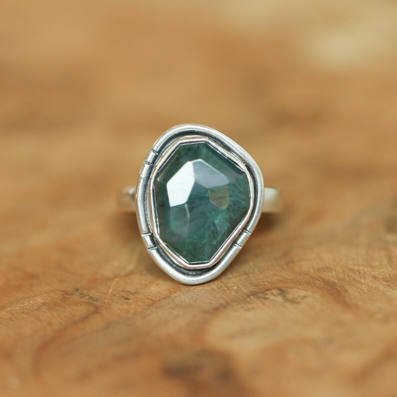 Green Moss Agate Boho Ring - Choose Your Stone - Sterling Silver