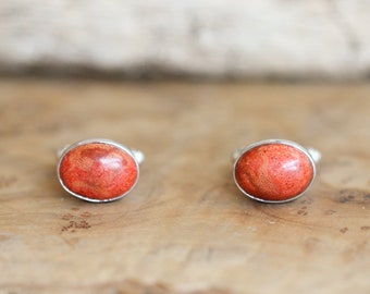 Ready to Ship - Red Sponge Coral Cuff Links - .925 Sterling Silver Cufflinks - Silversmith