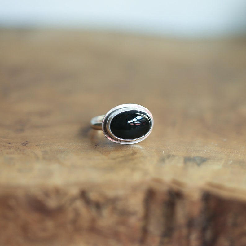 Black Onyx Ring Silversmith Ring East West Black Agate Oval Ring Silversmith image 1