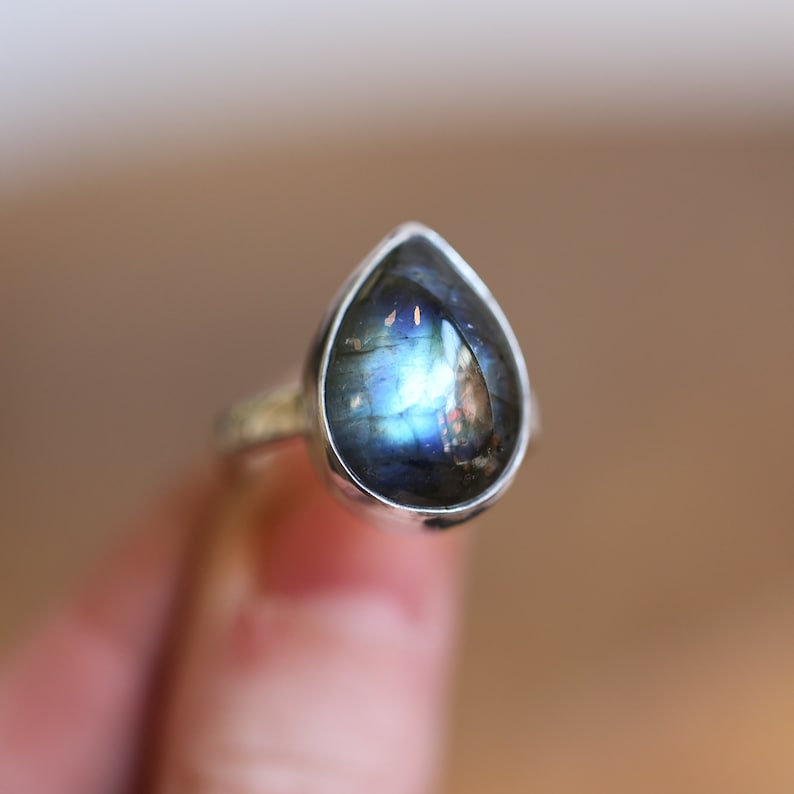 Big Labradorite Ring .925 Sterling Silver Choose your Own Flashy Labradorite Pear image 3