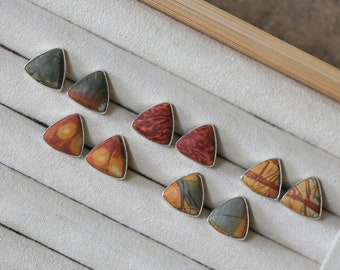 Choose your Pair - Ready to Ship - Red Creek Jasper Posts - .925 Sterling Silver