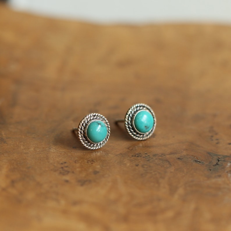 Small Western Turquoise Posts Boho Turquoise Earrings Turquoise Studs Silversmith image 1