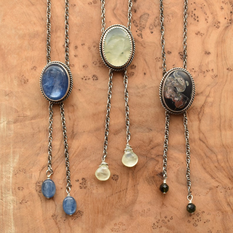 Kyanite Necklace Blue Kyanite Bolo Silversmith Sterling Silver Mock Bolo