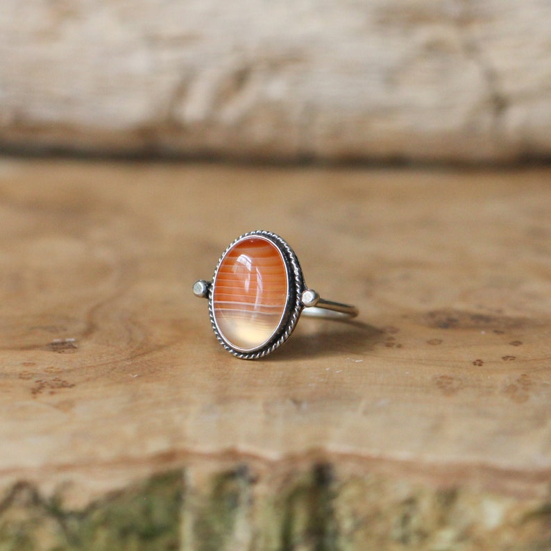 Delica Ring Red Banded Agate Ring Silversmith Ring Feminine Jewelry image 1