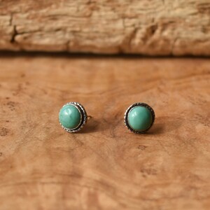 Hammered Turquoise Posts American Turquoise Earrings Turquoise Studs Silversmith image 5