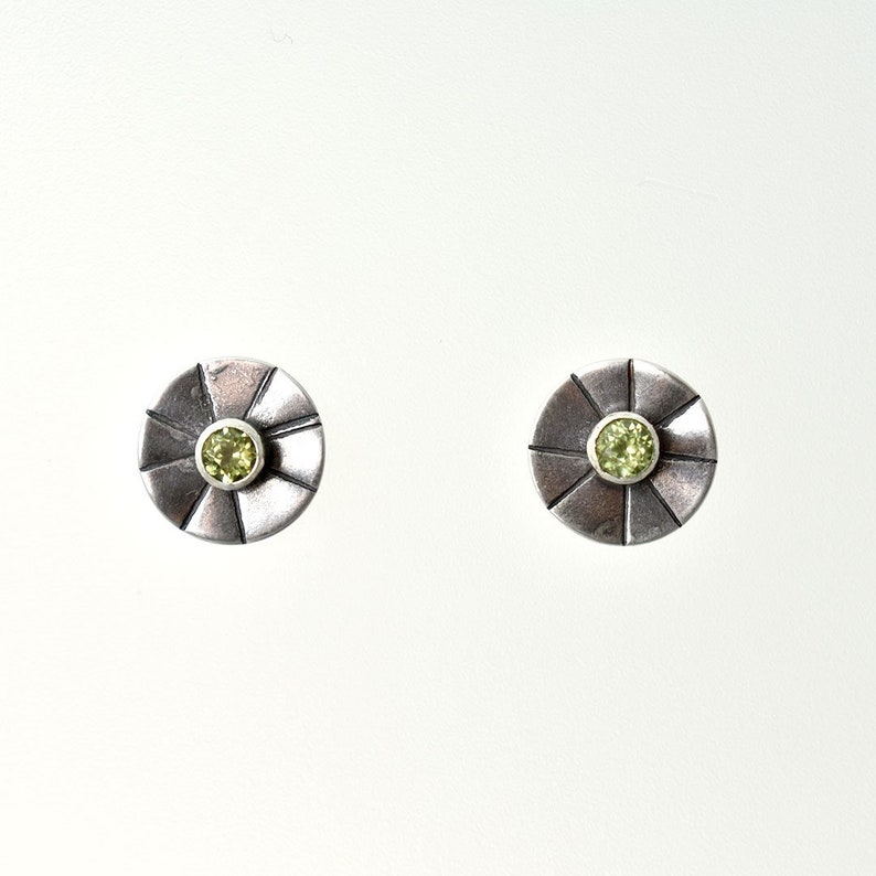 Sunburst Earrings in Peridot Sterling Silver Posts August Birthstone Peridot Studs