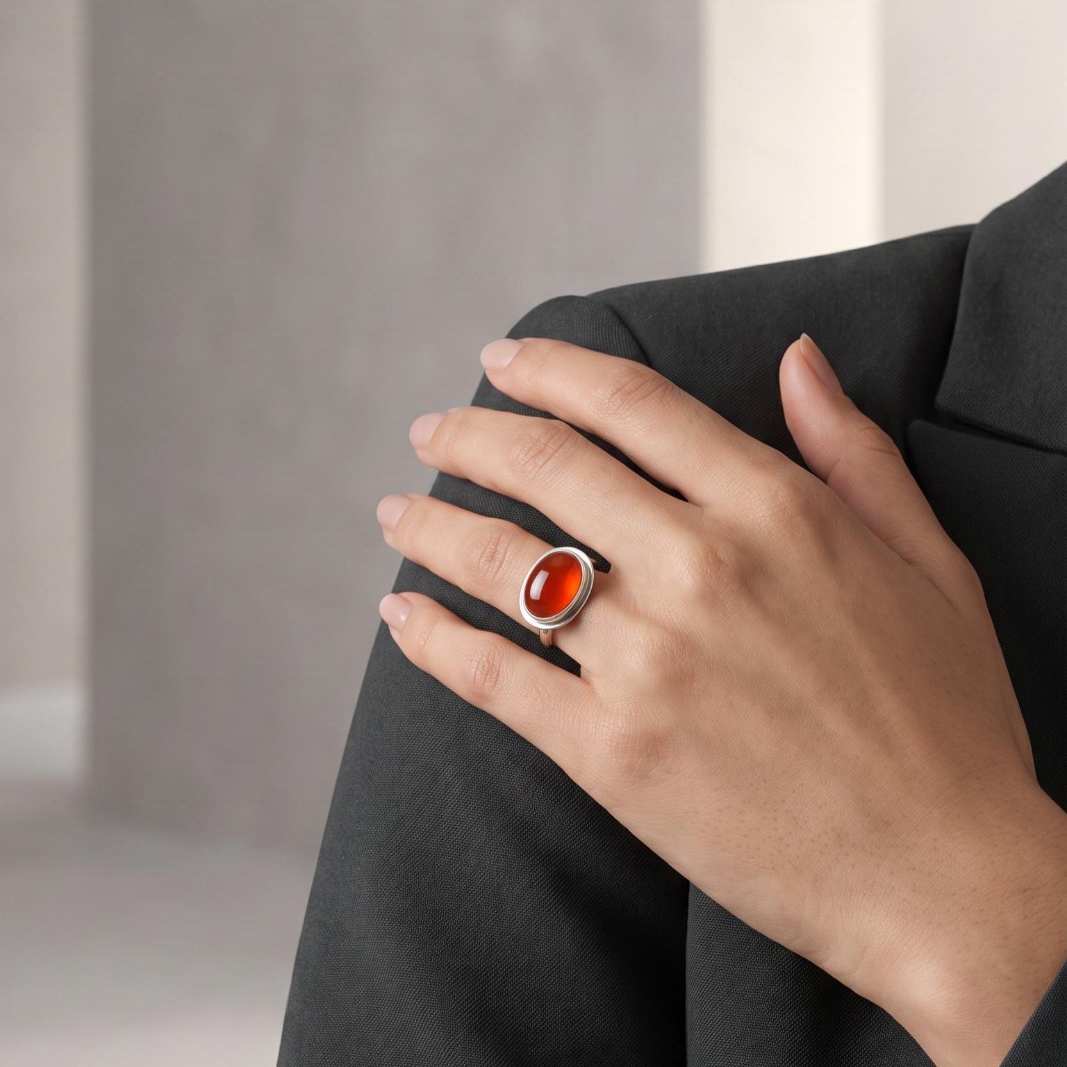 Orange Carnelian Sterling Silver Ring - East West Oval Silversmith