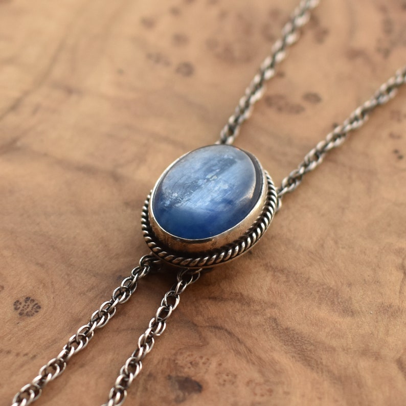 Kyanite Necklace Blue Kyanite Bolo Silversmith Sterling Silver Mock Bolo