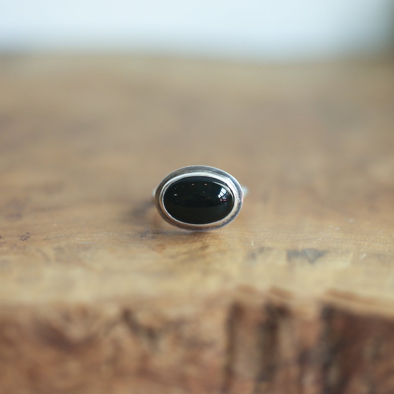 Black Onyx Ring Silversmith Ring East West Black Agate Oval Ring Silversmith image 4