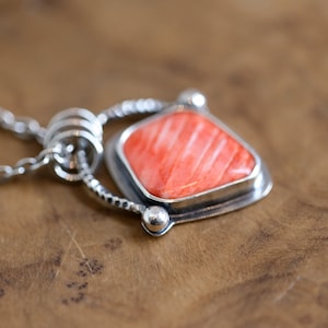 Ready to Ship Spiny Oyster Basket Pendant Spiny Oyster Necklace Chili Red Pendant .925 Sterling Silver image 1