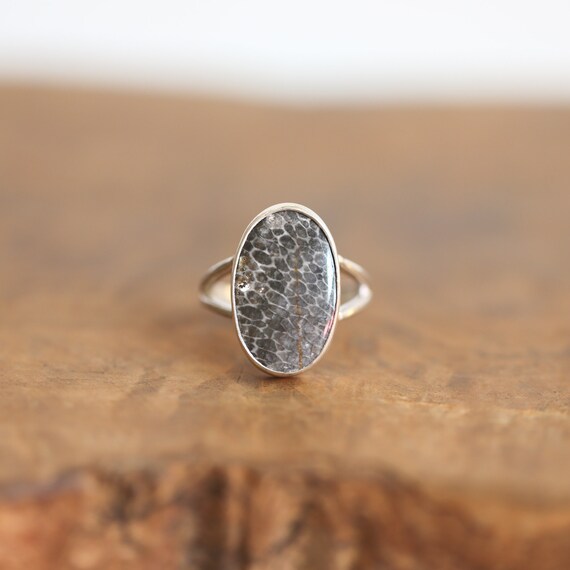 Listo para enviar Anillo de coral fosilizado Anillo fosil de coral Anillo de plata de ley Etsy Mexico